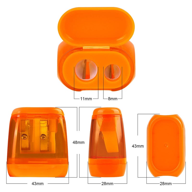 Hutou 4 Pack Double Holes Pencil Sharpener Manual Sharpeners with Lid for Kids, School, Office, Home(Blue, Green, Orange, Rose) - Image 2
